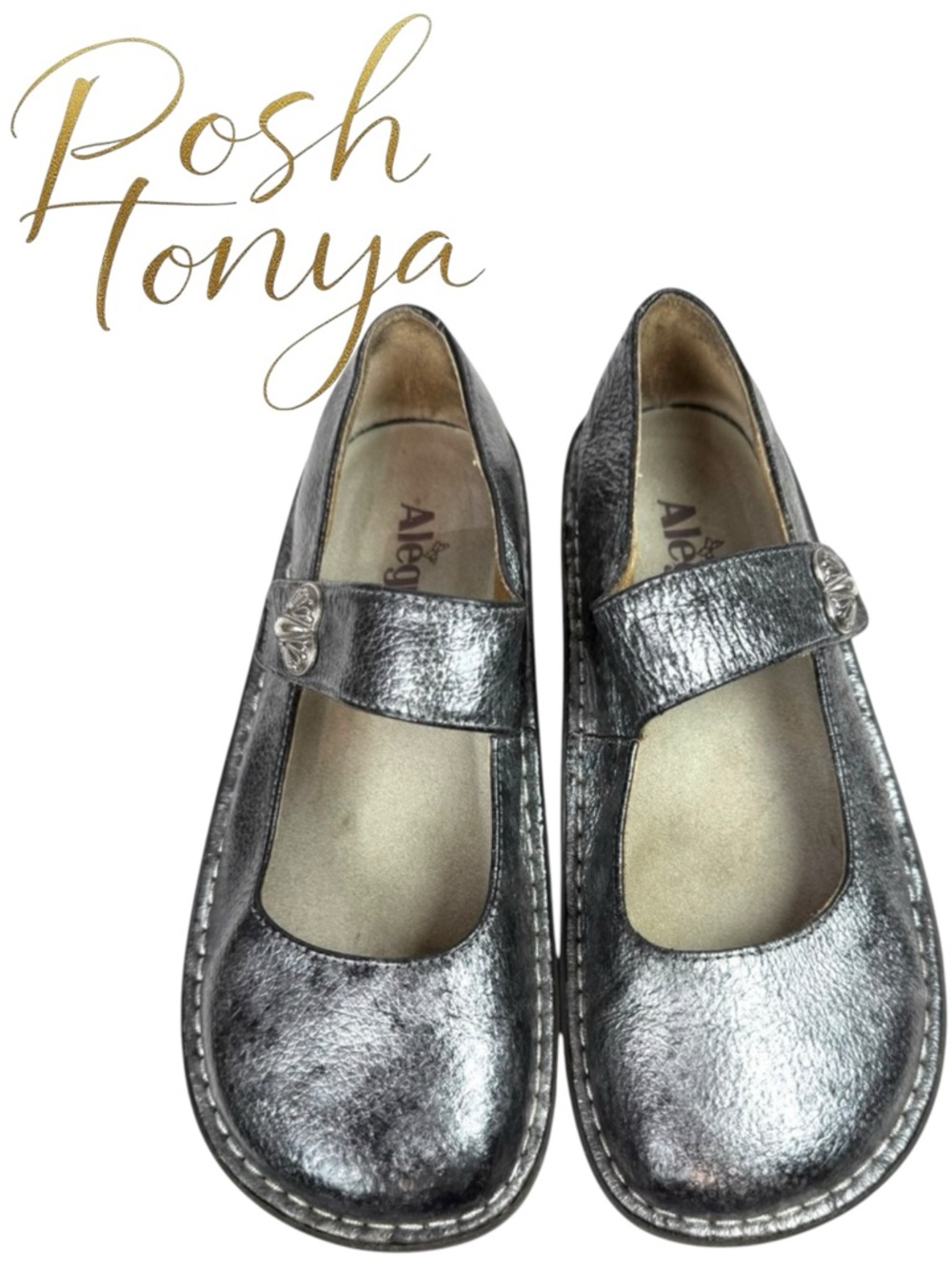 Alegria Paloma Tumble Mary Jane Comfort Clogs Pewter Black EU Size 37